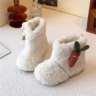 Korean Uamtor Girls' Snow Boots Winter Cute Carrot Short Boots Kidsren's Lamb Wool Fleece-Lined Warm Cotton Boots