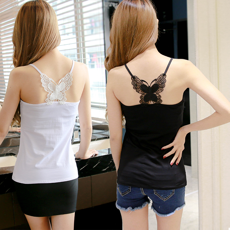 Summer sleeveless bandeau bottoming camisole vest women Lace suspender base sexy slim butterfly beauty back underwear