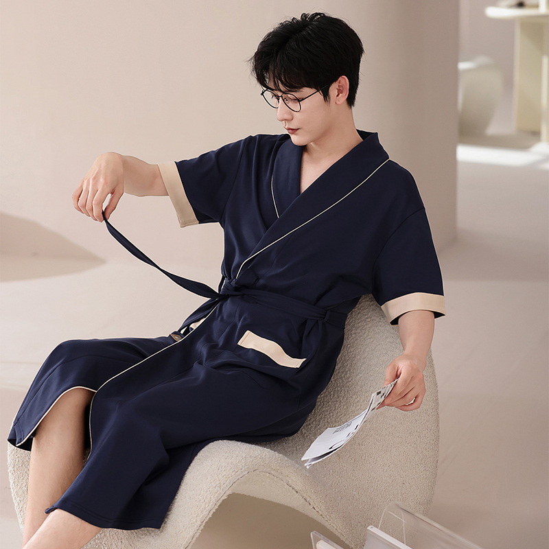 Super Popular Men's Summer Cotton Bathrobe, Absorbent and Quick-Drying, Men's Short-Sleeved Pajamas, Summer Style 2026 New Model