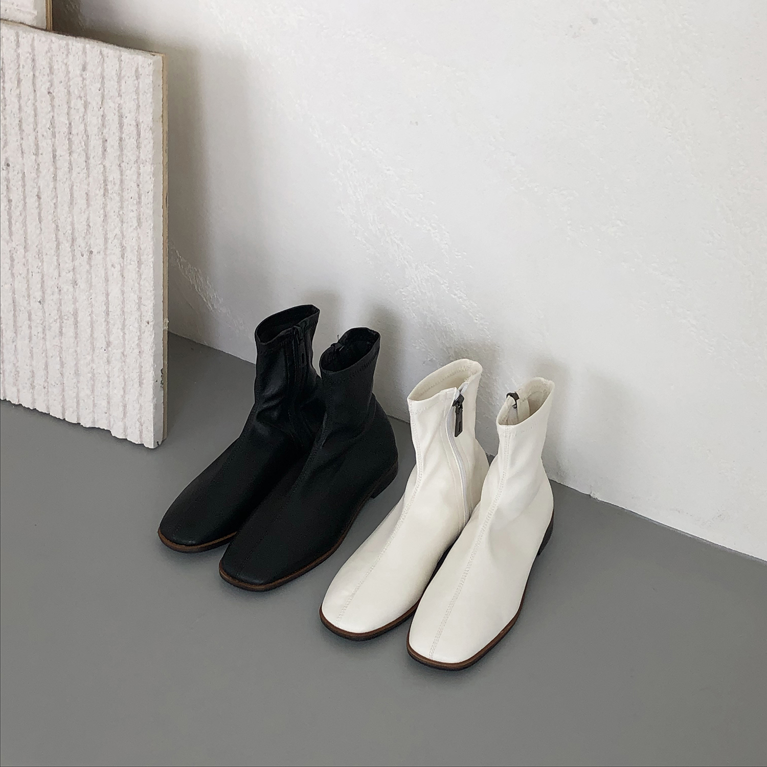 Appear. Cargo LL2 Korea Dongdaemun knock soft PU stretch leather midline square toe flat boots special