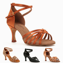 Wuhan Betty Womens Latin dance shoes 211 satin noodles spot silver leather face BAO WEN