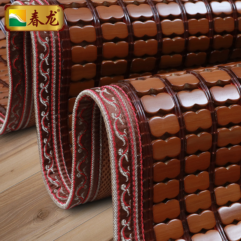 Chunlong Mahjong mat Summer 1 5m folding 1 8m double bed Fuli red makeup three-piece set bamboo piece mat