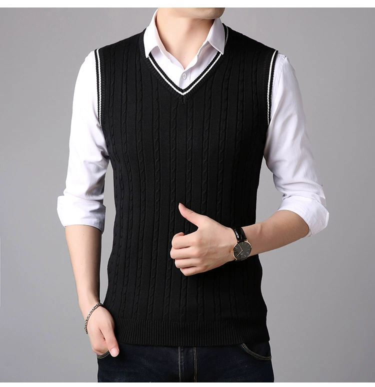 Vest nam cổ chữ V mới phần mỏng mùa thu không tay đan áo len vest nam áo len giản dị ao khoac len nam