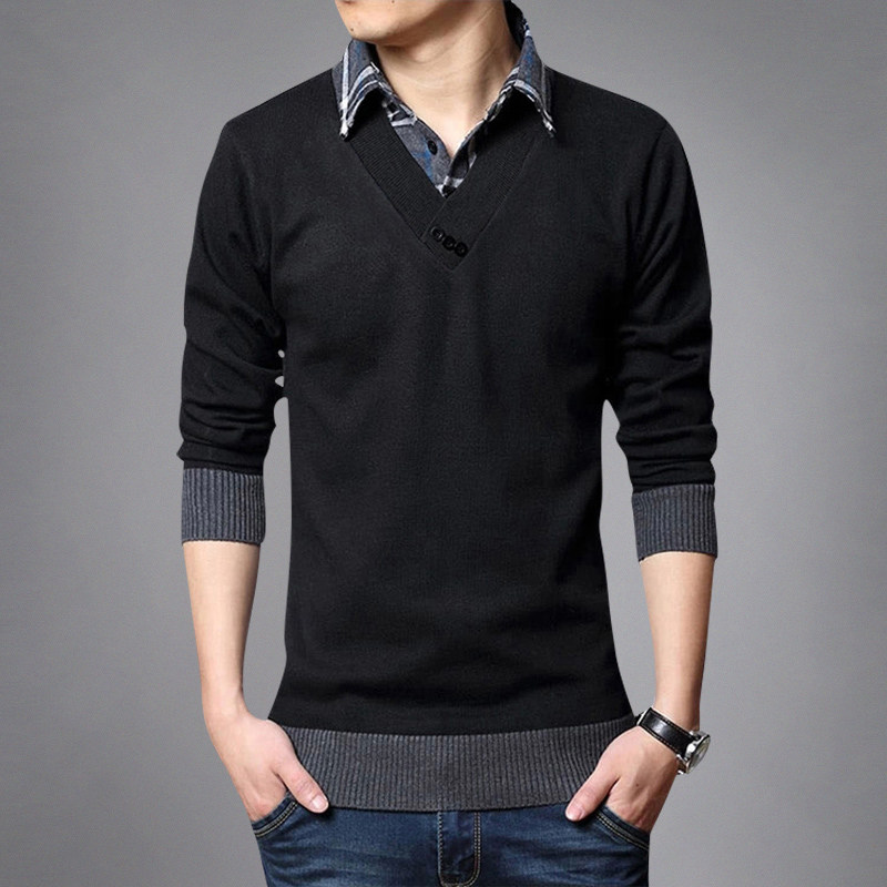 Long sleeves T-shirt men's spring autumn season thin and fake two shirts collar sweatshirt sweatshirt hooded sweatshirt hooded sweatshirt