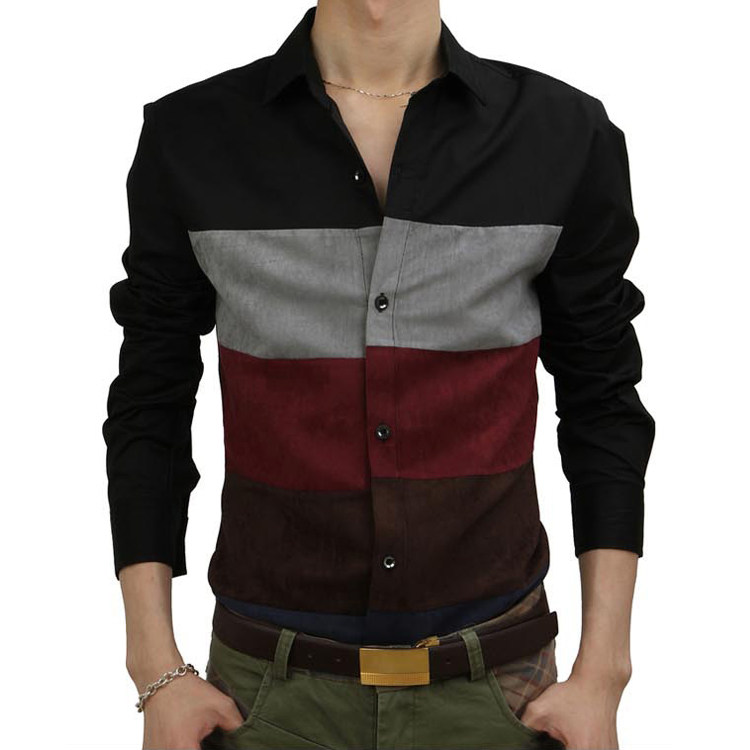 Spring Autumn Season Men's Long Sleeve Shirt Thin Korean version Body Color striped shirt Inrennehitch Shirt Tide Blouse