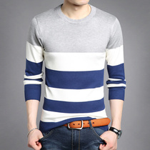 Fall new round collar mens long sleeves T-shirt slim fit streak-knit cardiovert undershirt boomer mens clothing line clothing