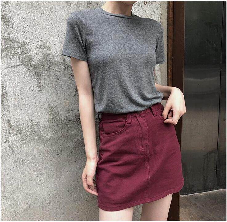 2021 summer 100 hitch mesh red short section tight T-shirt female port Virgin Fuku Grey Pure Cotton Simple T-shirt Tide