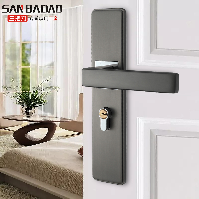 Grey Modern Silent Door Lock Indoor Bedroom Solid Wood Door Handle Home Universal House Door Lock Open Lock