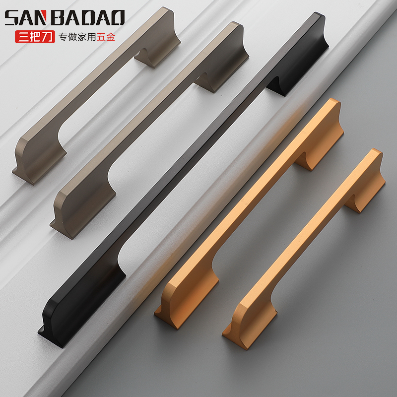 Wardrobe extended handle modern minimalist black champagne gold aluminum alloy Nordic drawer cabinet door handle