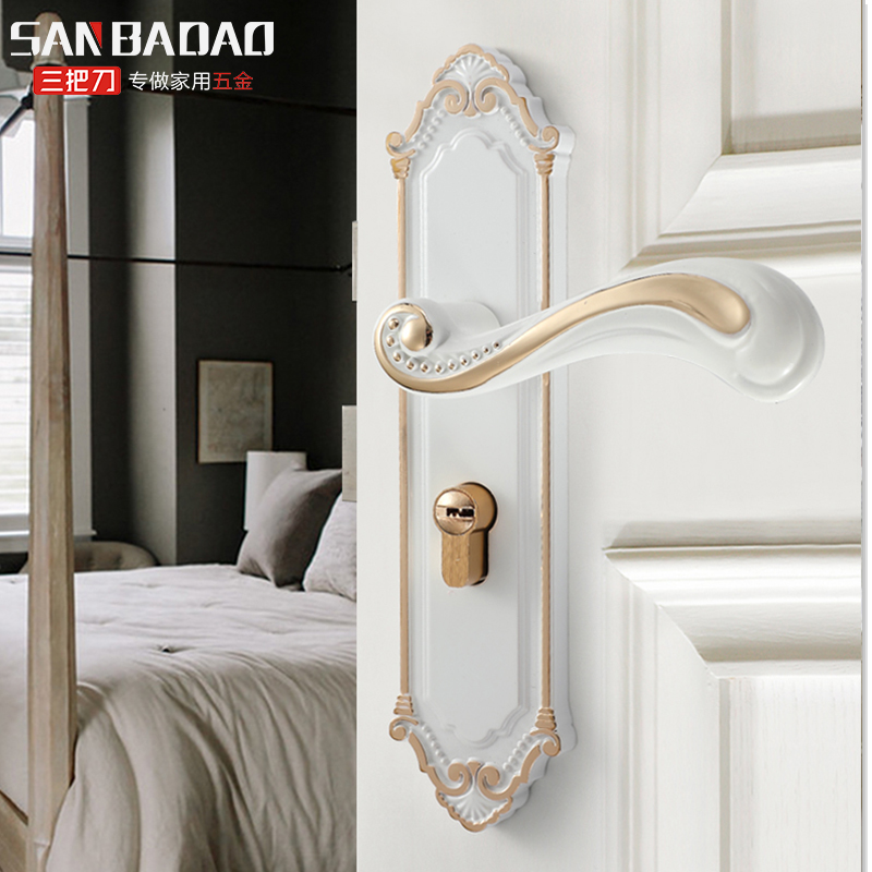 Fuji white European-style mute door lock indoor bedroom solid wood door handle home universal room door lock open lock