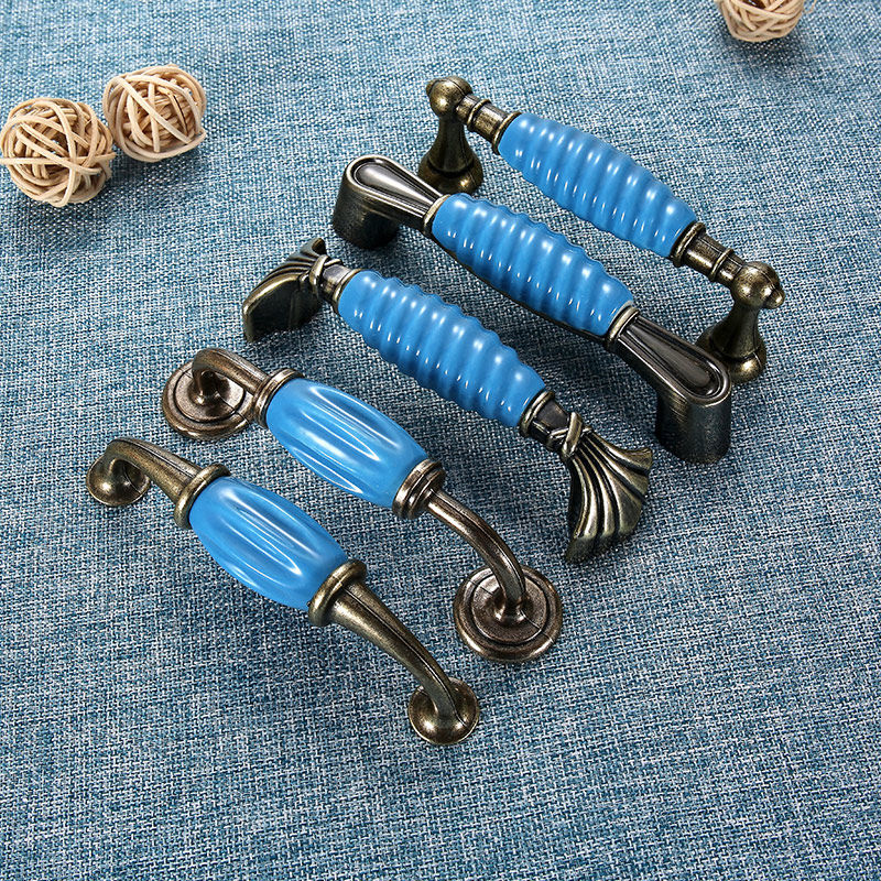 Nordic IKEA cabinet handle drawer door handle ceramic blue wardrobe integral cabinet handle European modern simplicity