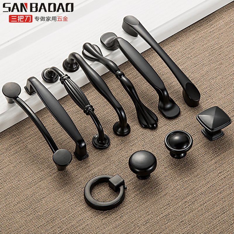 American black handle cabinet door handle coat cabinet drawer modern minimalist European cabinet small single hole hidden handle