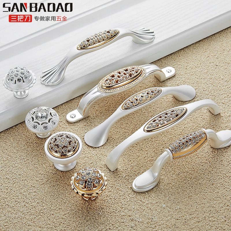 Large coat overall cabinet door handle in European and American style modern minimalist diamond inlaid drilling gold add silver white drawer hardware door handle