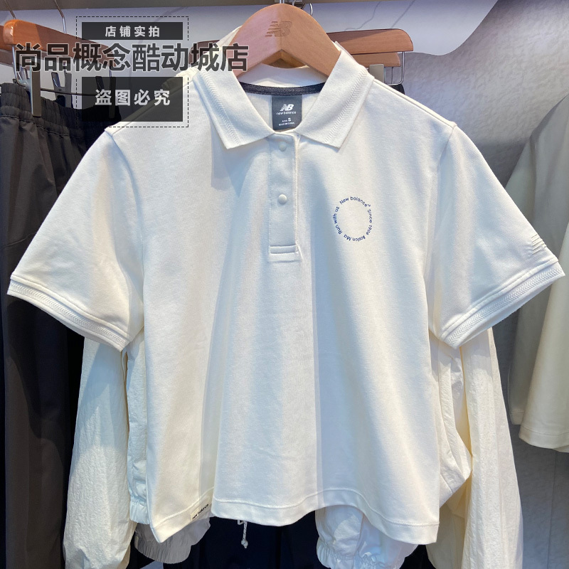 New Balance Nb Women's Lapel Cotton Breathable Polo Shirt Summer Style Simple Sports Short-Sleeved Wt61K8M2