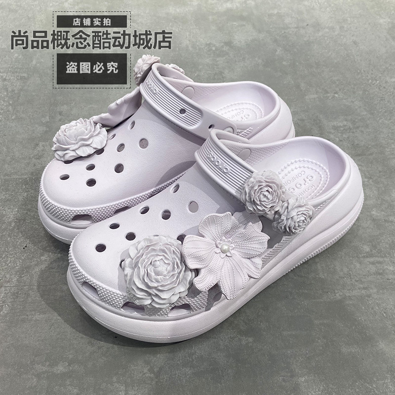 Crocs Puff Bouquet White Deer Style Women's Shoes Beach Cloud Thick-Soled Height-Increasing Sandals 214943 Crocs Puff Bouquet White Deer Style Women's Shoes Beach Cloud Thick-Soled Height-Increasing Sandals 214943