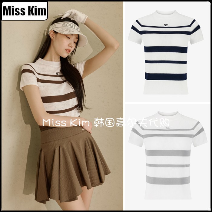 レディースウェア SOUTHCAPE 韩国代购SOUTHCAPE高尔夫女装25夏款｜圆领条纹短袖针织衫真实