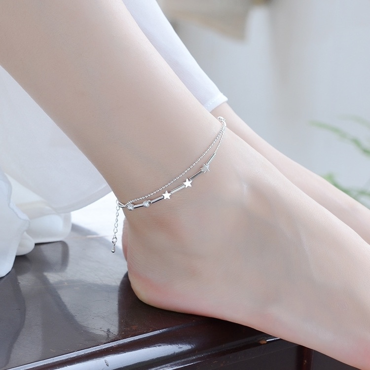 Vòng chân nữ Hàn Quốc phiên bản của sinh viên đơn giản Sen Sở bạn gái s925 sterling silver chuông 2018 new red rope retro vòng chân