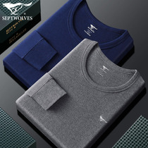 Seven Wolves Autumn Clothes Mens Warm Underwear Blouses Pure Cotton Full Cotton Thin inside One-piece Cotton Sweatshirt Middle-aged seniors