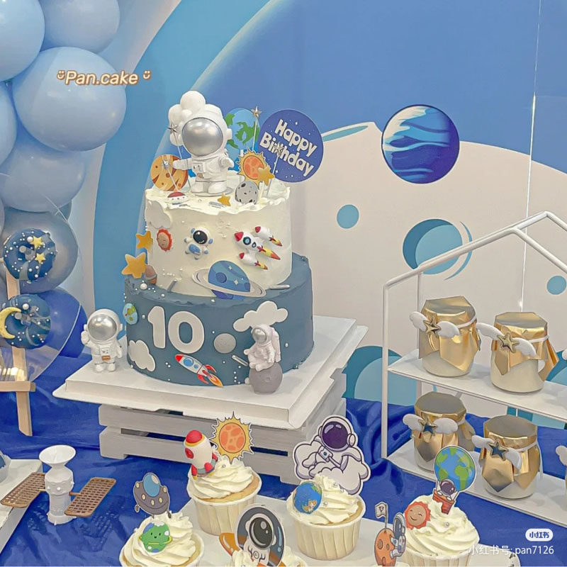Astronaut Dessert Table Ten-Year-Old Boy Birthday Cake Decoration for Children's Birthday Party Push