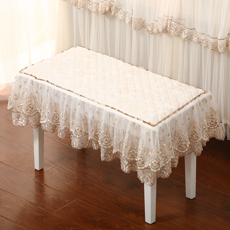 Lace Piano Bench Cover Single Double Stool Clips Cotton Anti-Slip Dresser Bench Sleeve Princess's Bench Sleeve Cloth Art Set 