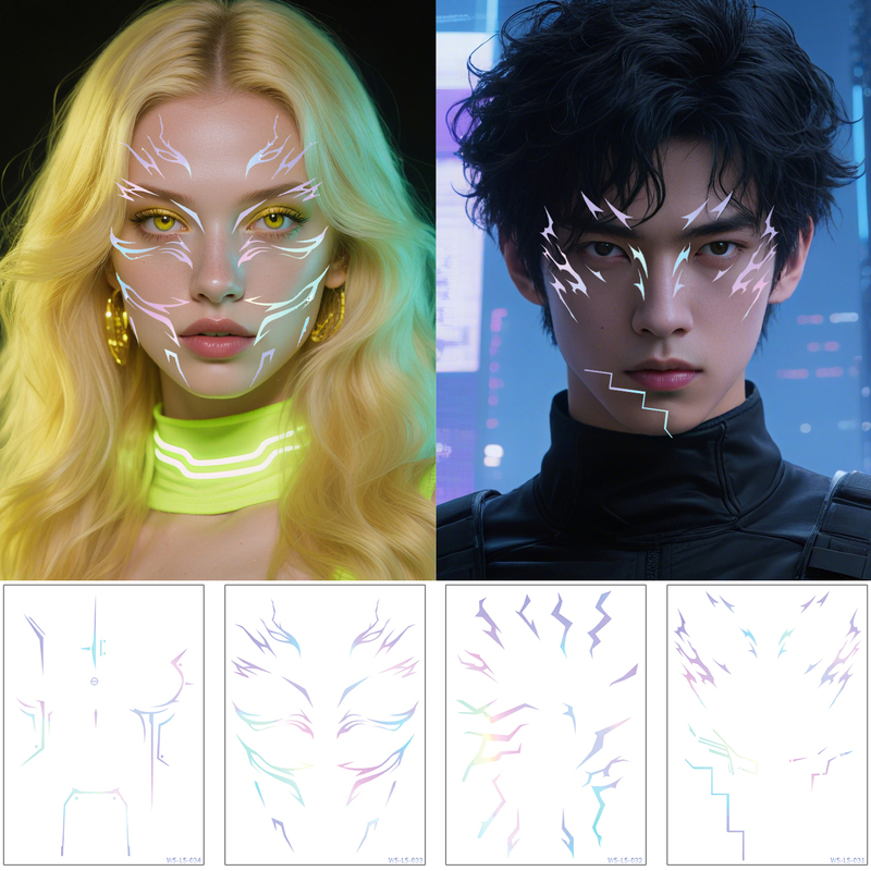 Laser Makeup Tattoo Stickers, Futuristic Cyberpunk Face Stickers, Music Festival Stage, Comic Exhibition, Cosplay Props