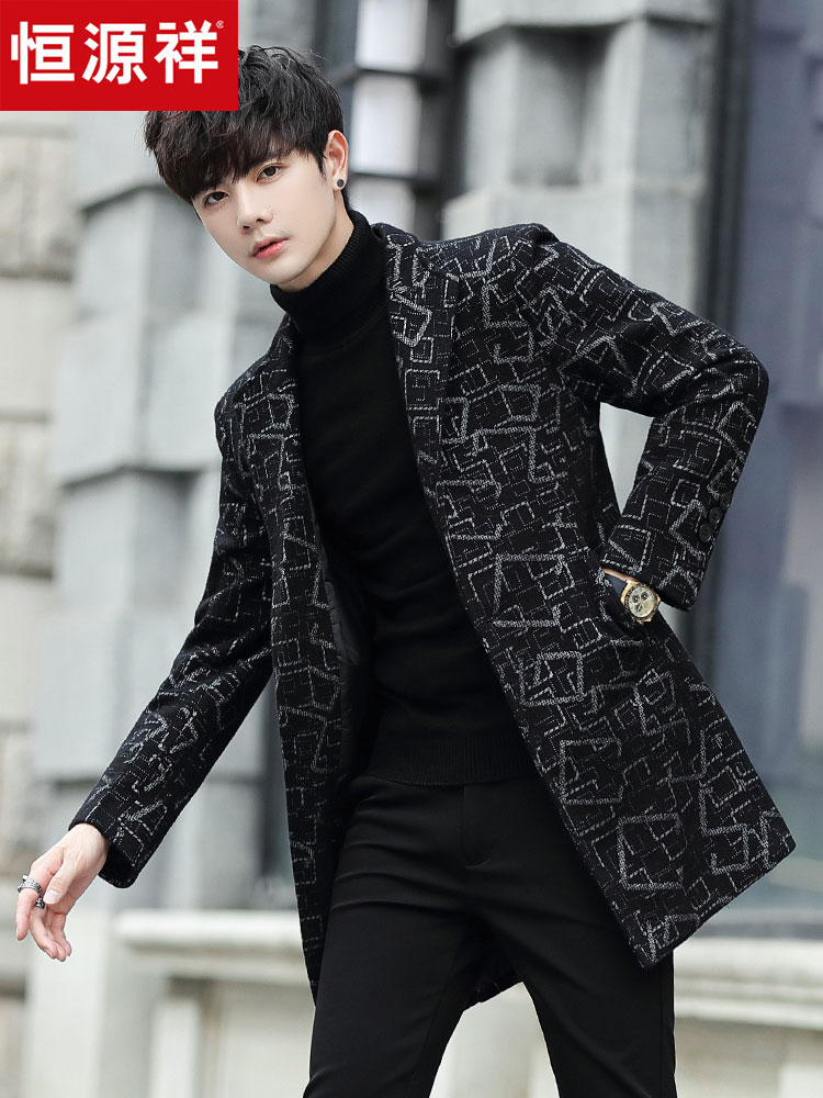 Hengyuanxiang 2020 spring and autumn new men's coat trend handsome British wind medium and long version of the coat windbreaker men