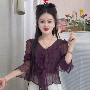 ພາກຮຽນ spring ແລະ summer ບາງຄົນອັບເດດ: versatility ສູງຄົນອັບເດດ: ruffled lace-up trumpet sleeves ເສື້ອຫວານ tops ສໍາລັບແມ່ຍິງ
