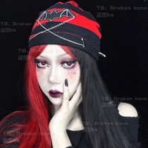 Broken bone original original homestay punk red black striped pile cap applique clot cold cap melon leather hat wool line hat winter