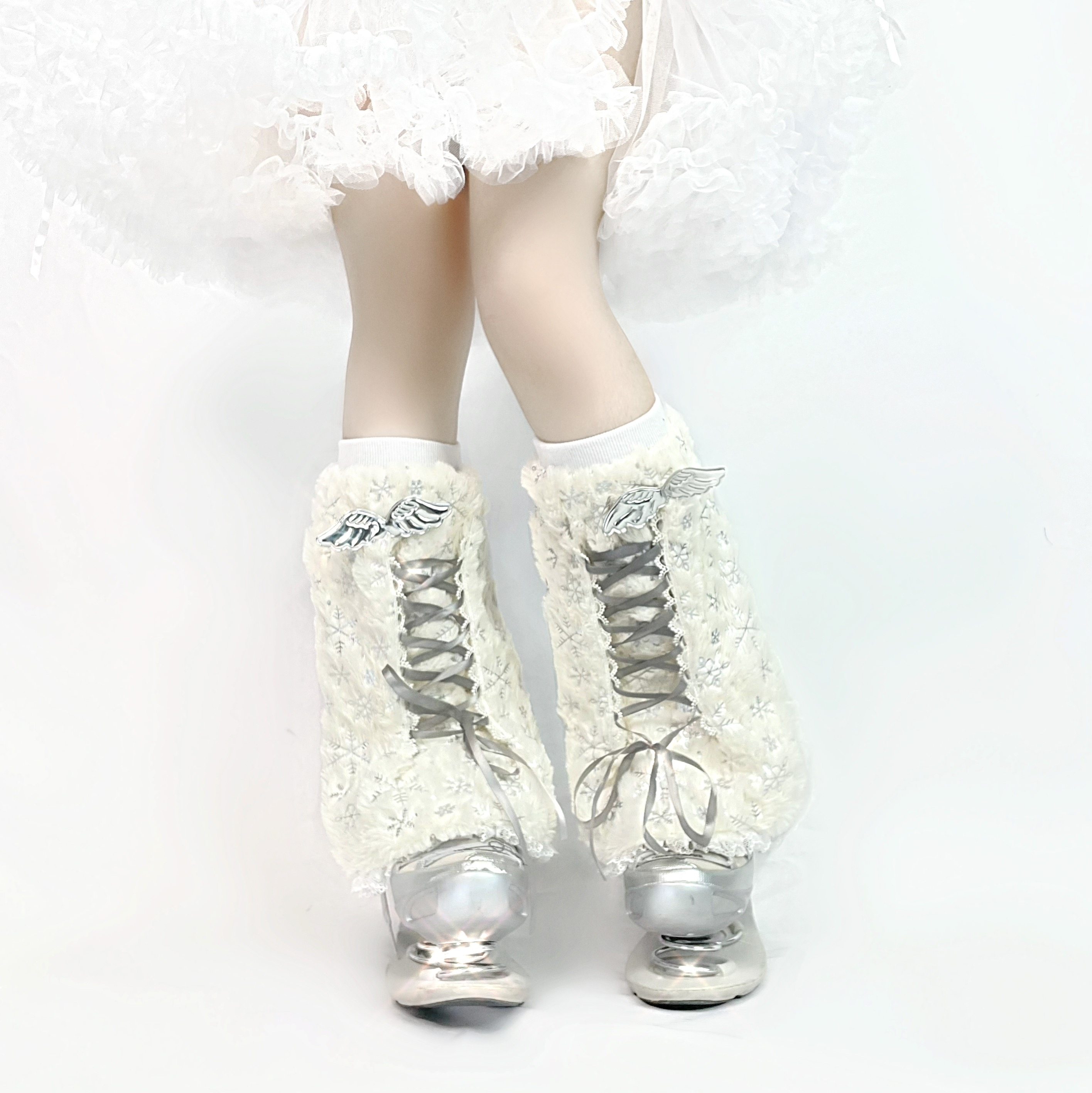 Broken bone Original Christmas Angel Wings Hot Girl Harajuku Strap Snowflake Furry Leg Socks Winter