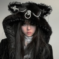 Broken Bone Original Punk Black Sweet Punk Cat Earcap Christmas Scarves Hat Incorporate Head Accessories Woman Personality