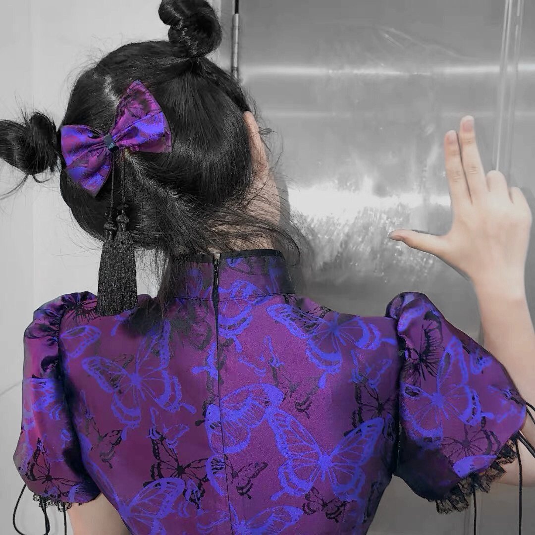 Broken bone original purple butterfly with small objects hand-made dark butterfly tassel hairpin side clip accessories jewelry