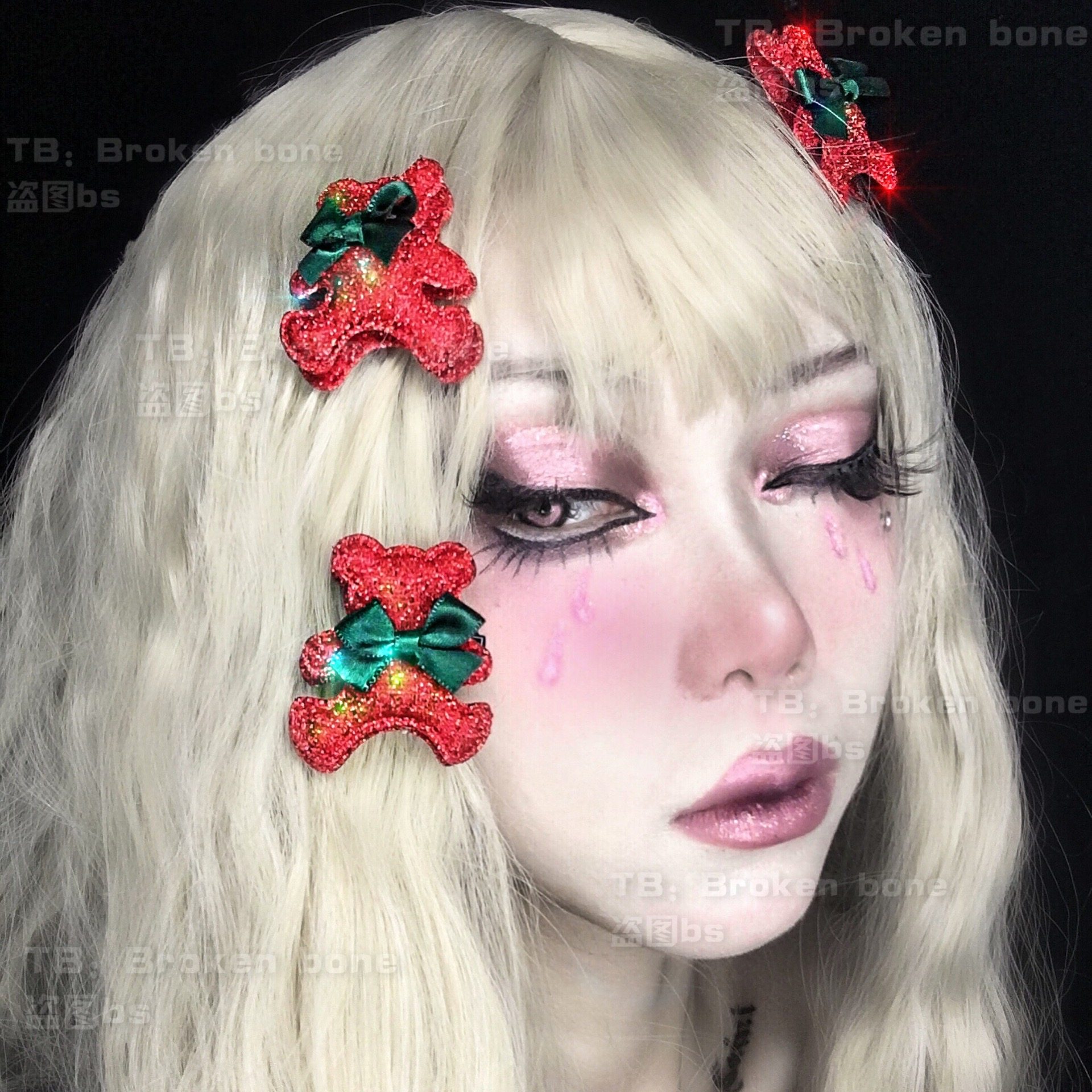 Broken bone shiny baby bear christmas jewelry hair clip soft girl harajuku accessories hair clip