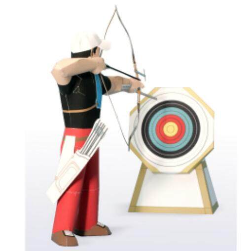 Children's handmade origami DIY assembled three-dimensional 3D paper model sports puppet sports archery competition