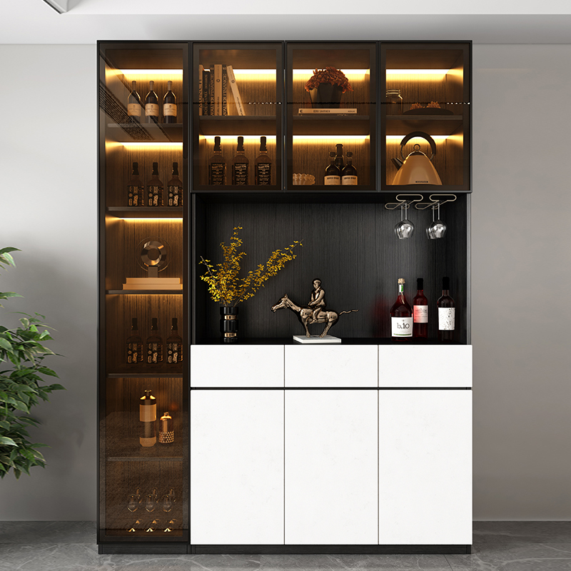 Italian-Style Light Luxury High-End Glass Wine Cabinet Integrated Against the Wall with Lighting, Simple Floor-Standing Sideboard for Small Living Rooms Italian-Style Light Luxury High-End Glass Wine Cabinet Integrated Against the Wall with Lighting, Simple Floor-Standing Sideboard for Small Living Rooms