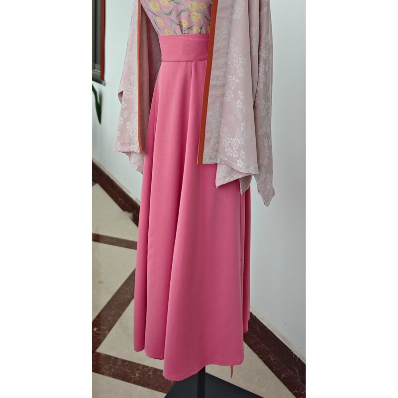 【Peach Pink Yunxi】Yunxi Hand-Embroidered Floral Skirt, Twirling Skirt, Everyday Hanfu, Han Elements, Under-Skirt Style, Versatile