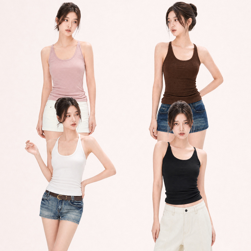 Lyocell Tencel Wool Spicy Girl Style Slim-Fit Spaghetti Strap Camisole for Women, Summer Outerwear or Innerwear Sleeveless Top
