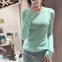 Mint Manbo Wind wearing a hitch set head beating bottom needling jersey woman spring autumn-style rounded collar inner lap with a positive shoulder long sleeve blouse
