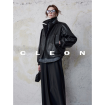 CLEON 2023 Autumn New Black Lapel Jacket Womens Retro Leather Tops Temperament Tops