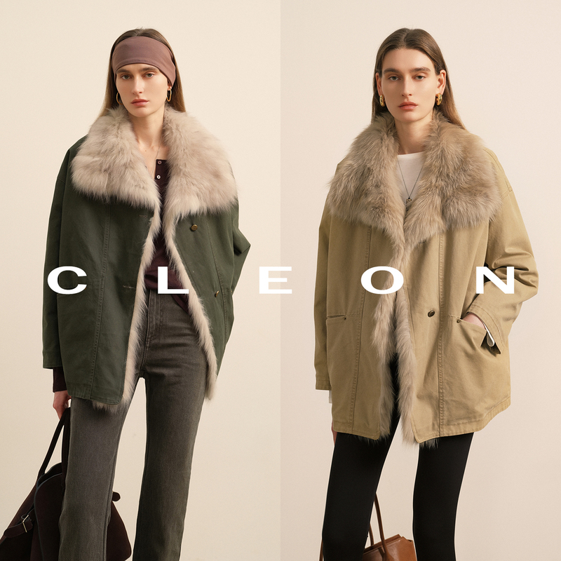 Cleon/Spliced Fox Fur Large Lapel 90% White Goose down Mid-Length Thickened Windproof Warm Parka Jacket