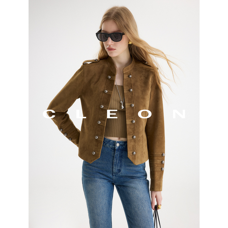 Cleon/Napoleon Court Style African Imported Mixed Cashmere Distressed Button-Down Short Jacket with Regular Shoulders