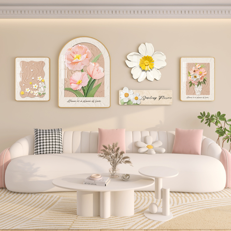 Light Luxury and Simple Cream-Style Living Room Decorative Painting, Sofa Background Wall Hanging Painting, High-End Dining Room White Wall Painting