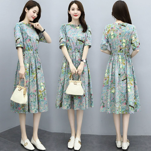 Летний длинный корсет, длинная юбка, тонкое платье с рукавами, из хлопка и льна, средней длины, 2020, свободный крой