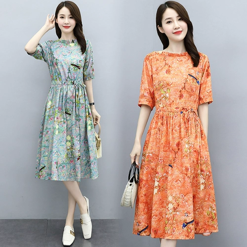 Летний длинный корсет, длинная юбка, тонкое платье с рукавами, из хлопка и льна, средней длины, 2020, свободный крой