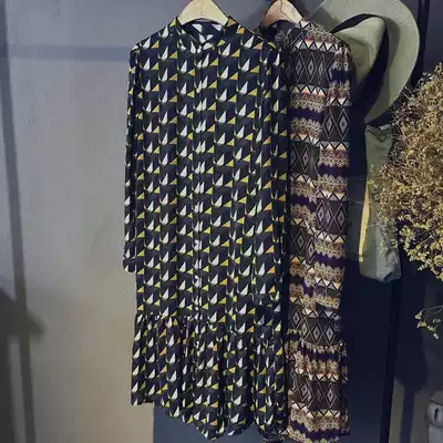 Spring and autumn loose plus size stand-up collar floral chiffon dress female Korean version of the medium and long version of the fat MM inner shirt skirt