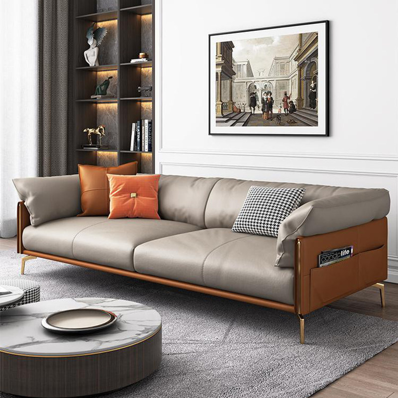 Nordic Light Lavish Office Sofa Tea Table Combinations Suit Company Business Reception Room Genuine Leather Trio of Modern Brief