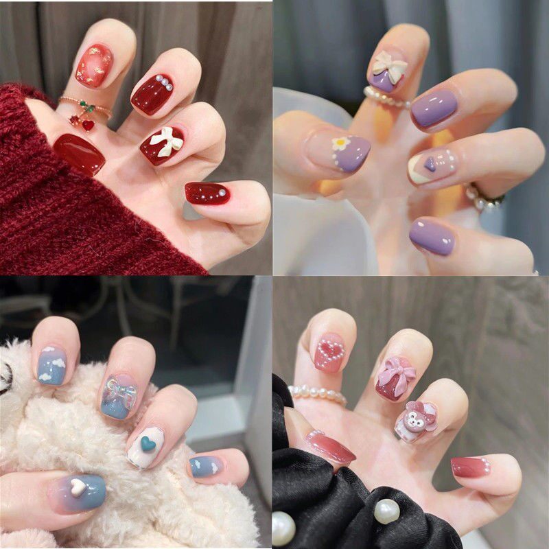 Children wear a non-toxic manicure special nail piece cute nail shell can be removed short long version removable fake finger stickers