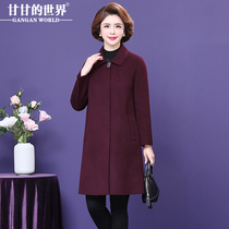 100% wool ggangans world 2021 autumn and winter new middle age large size cashmere big coat double face female mid-length