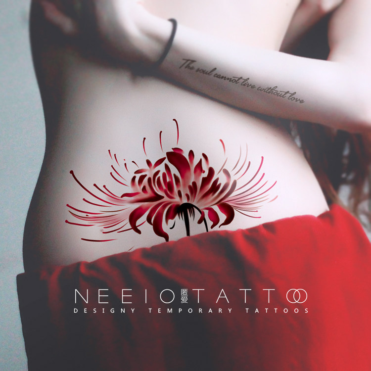包邮 Neeio原创纹身贴彼岸花红色曼珠沙华腰腹部大图防水女