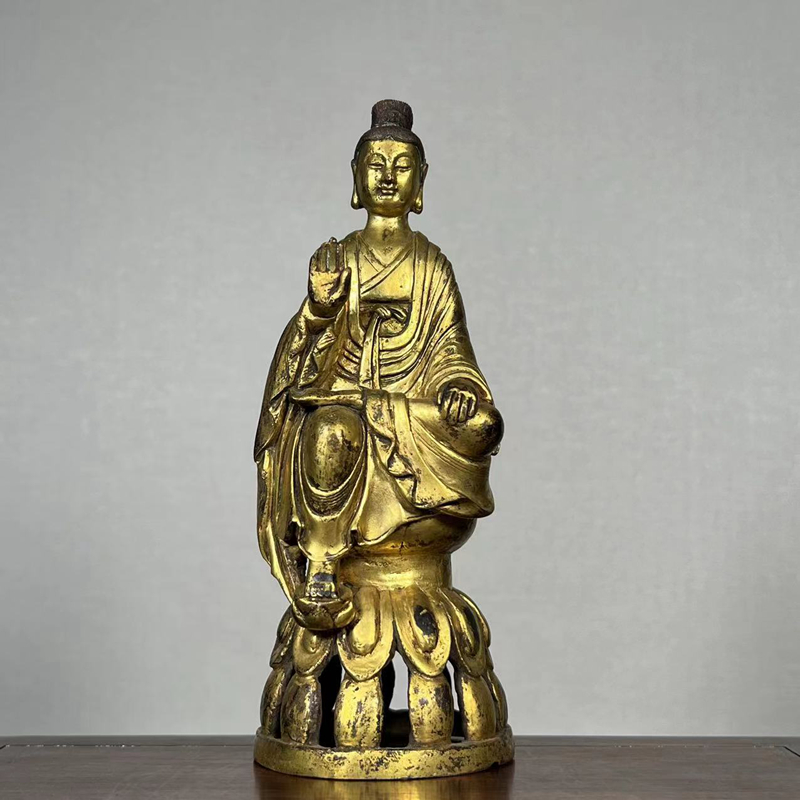 清代老物件包老保真铜鎏金观音菩萨像纯铜老物件古玩古董佛像收藏