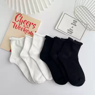 Xinjiang cotton curly black and white socks female summer thin socks ins tide pure color cute Japanese summer wild